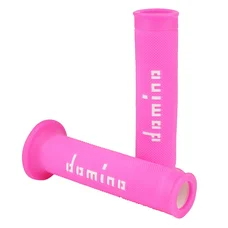 REVETEMENT POIGNEE DOMINO MOTO ON ROAD A010 FUCHSIA/BLANC OPEN END 120-125mm (PAIRE)