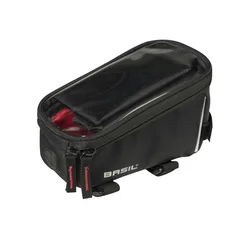 SACOCHE DE CADRE/POTENCE VELO BASIL POUR PORTABLE / I-PHONE FIXATION A VELCRO NOIR 1L (SANGLES TUBE OVERSIZE) (19x11x11cm)