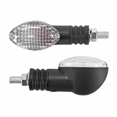 TURN SIGNAL (UNIVERSAL) REPLAY MINI OVAL SHAPED CLEAR/BLACK - WITH BA9S BULBS (PAIR) ** (L 75mm / H 28mm / Wd 38mm)