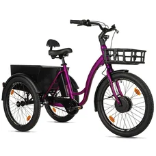 TRICYCLE ELECTRIQUE/VAE CITY LEADER FOX 24" LOVELO 2025 MIXTE VIOLET BRILLANT 3V SHIMANO NEXUS MOTEUR ROUE AV BAFANG 36V 45Nm BATTERIE 16,7Ah (AVEC DIFFERENTIEL)