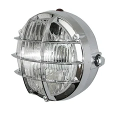 PHARE/PROJECTEUR CYCLO UNIVERSEL ROND AVEC GRILLE CHROME DIAM 105mm (EMPLACEMENT 2 AMPOULES P26s + TEMOIN)  -HOMOLOGUE-  -SELECTION P2R-