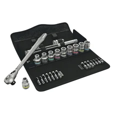 CLIQUET WERA  8100 ZYKLOP METAL 1/2 METRIQUE AVEC DOUILLES ET EMBOUTS CHROME MOLY (SET 28 PIECES)  -MARQUE ALLEMANDE POUR LES ATELIERS-