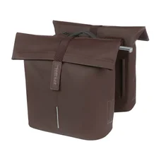 SACOCHE ARRIERE VELO DOUBLE BASIL VEGAN MARRON IMITATION CUIR 28/32L FIXATION PORTE BAGAGE FERMETURE PLIANT ANTI-PLUIE AVEC REFLECHISSANT FIXATION SYSTEME MIK (COMPATIBLE AVEC 157030 INCLUS)