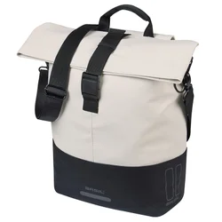 SACOCHE ARRIERE VELO LATERALE SAC BANDOULIERE BASIL CITY SHOPPER BLANC CASSE DROIT/GAUCHE 14/16L FIXATION MIK HOOKS PORTE BAGAGE FERMETURE PLIANT ANTI-PLUIE