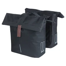 SACOCHE ARRIERE VELO DOUBLE BASIL CITY NOIR 28/32L FIXATION PORTE BAGAGE FIXATION SYSTEME MIK 2.0(COMPATIBLE AVEC 211726 INCLUS) (33x30x19cm) FERMETURE PLIANT ANTI-PLUIE