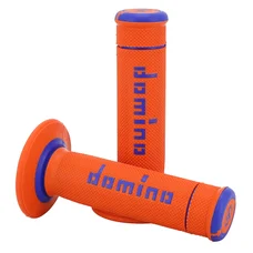 REVETEMENT POIGNEE DOMINO MOTO OFF ROAD A190 ORANGE/BLEU CLOSED END 120-123mm (PAIRE)