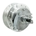 WHEEL HUB FOR MOPED PEUGEOT 103 -FRONT- 28 spokes-  WITH DRUM BRAKING PLATE + AXLE  -SELECTION P2R-