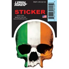 AUTOCOLLANT/STICKER LETHAL THREAT MINI TETE DE MORT DRAPEAU IRLANDE (65x80mm)