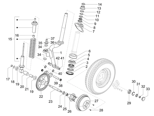 Fourche/tube direction - Ensemble butée dir.