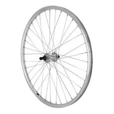 WHEEL FOR MTB - 26" ER10 REAR -SILVER- DOUBLE-WALLED -ALUMINIUM HUB- QUICK RELEASE FREEWHEEL 6/7 SPEED