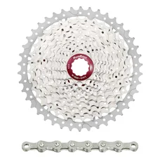 CASSETTE ET CHAINE (PACK) 11V. SUNRACE MS8 11-46 VTT POUR SHIMANO METALLIC ARGENT (LIVRE EN BOITE) (11-13-15-18-21-24-28-32-36-40-46) (2 BLOCS + PIGNONS)