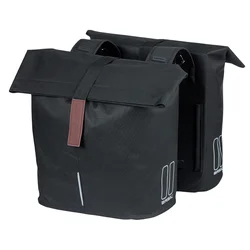 DOUBLE BAG FOR BICYCLE -REAR- BASIL CITY BLACK 28/32Lt - VELCRO TAPES ON REAR CARRIER (30x18x49cm) With folding "no rain" closing.