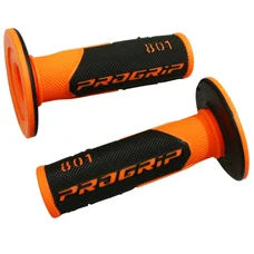 REVETEMENT POIGNEE PROGRIP MOTO OFF ROAD 801 DOUBLE DENSITE FLUO DESIGN ORANGE FLUO/NOIR CLOSED END 115mm (CROSS/MX) (PAIRE)