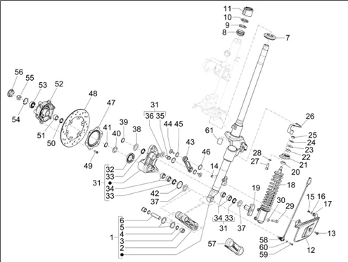 Fourche/tube direction - Ensemble butée dir.