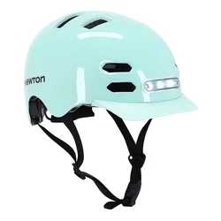 CASQUE VELO ADULTE NEWTON URBAIN/CITY V4 VERT PASTEL IN-MOLD AVEC ECLAIRAGE INTEGRE ET VISIERE TAILLE 55-58 BOUCLE FIDLOCK (VENDU EN BOITE)