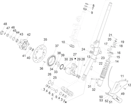 Fourche/tube direction - Ensemble butée dir.