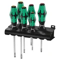 TOURNEVIS WERA 334/6 KRAFTFORM CRUCIFORME (PHILLIP) ET PLAT AVEC RACK DE RANGEMENT NOIR/VERT (SET 6 PIECES)  -MARQUE ALLEMANDE POUR LES ATELIERS-