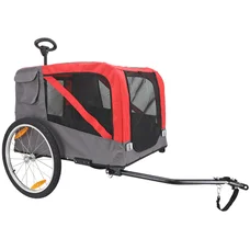 REMORQUE VELO UTILITAIRE MAXI 45Kg PLIABLE ROUGE/GRIS AVEC ROUES 20" FIXATION AXE DE ROUE ARRIERE - FOND RENFORCE POUR TRANSPORT CHIEN OU BAGAGE AVEC POIGNEE ET 2 ROUES 8" (L 82cm x l 60cm x h 56cm)