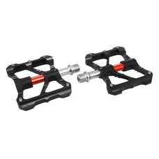 FLAT PEDAL - FOR BMX/MTB DOWNHILL - NEWTON - BLACK/ RED - CNC ALUMINIUM WITH BEARINGS - THREAD 9/16 - SILVER GRIP PINS  (PAIR)
