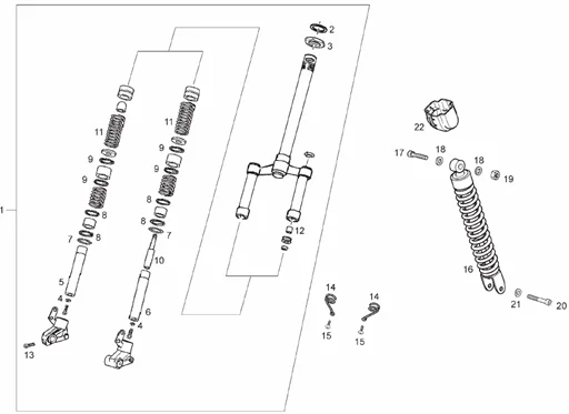 Fourche av.-Suspension ar.