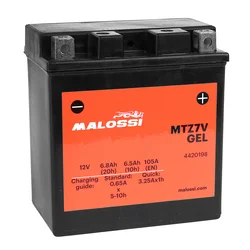 BATTERIE 12V 6 Ah MTZ7V MALOSSI GEL SANS ENTRETIEN PRETE A L'EMPLOI (Lg113xL70xH121mm) (EQUIVALENT YTX7A-BS / GEL)