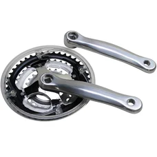 PEDALIER VTT P2R 7/8V. ALU ARGENT 170mm 42-34-24 AVEC PARE CHAINE (BOITIER 118mm)