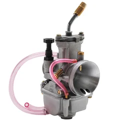 CARBURATEUR TYPE PWK 24 A BOISSEAU PLAT AVEC POWER JET ENTREE AIR POLI + COUDE TOURNANT + STARTER A TIRETTE  -QUALITE PREMIUM-  -P2R-