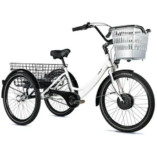 TRICYCLE ELECTRIQUE/VAE CITY LEADER FOX 24" BORMIO 2025 MIXTE BLANC BRILLANT 3V SHIMANO NEXUS MOTEUR ROUE AV BAFANG 36V 45Nm BATTERIE 14,4Ah (LARGEUR HORS TOUT 81cm)
