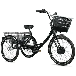 TRICYCLE ELECTRIQUE/VAE CITY LEADER FOX 24" BORMIO 2025 MIXTE NOIR BRILLANT 3V SHIMANO NEXUS MOTEUR ROUE AV BAFANG 36V 45Nm BATTERIE 14,4Ah (LARGEUR HORS TOUT 81cm)