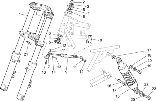 Fourche av.-Suspension ar.