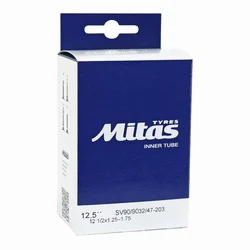 CHAMBRE A AIR VELO 12 1/2 x 1.75 RUBENA VALVE STANDARD COUDEE 90° et  90° SENS DE ROULEMENT(32/47x203)