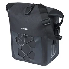 SACOCHE ARRIERE VELO LATERALE BASIL NAVIGATOR CYCLOTOURISTE WATERPROOF 12-15L NOIR FIXATION MIK HOOKS ON SUR PORTE BAGAGE (32x15x25.5cm) AVEC POIGNEE ET BANDOUILLERE FERMETURE ENROULEMENT