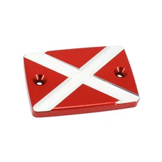 FRONT BRAKE FLUID RESERVOIR CAP - FOR YAMAHA 700 MT-07 ALU CNC ANODIZED RED/WHITE CROSS PATTERN  -AVOC-