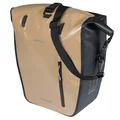 SACOCHE ARRIERE VELO LATERALE BASIL RIVO WATERPROOF 25-31L SABLE / NOIR FIXATION MIK HOOKS SUR PORTE BAGAGE (43x14x28cm) AVEC POIGNEE ET BANDOUILLERE FERMETURE ENROULEMENT