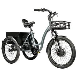 TRICYCLE ELECTRIQUE/VAE CITY LEADER FOX 24" CURTIS 2025 MIXTE GRIS MAT 8V SHIMANO NEXUS MOTEUR ROUE AV BAFANG 36V 45Nm BATTERIE 16,7Ah (LARGEUR HORS TOUT 75cm)