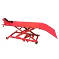 PONT/TABLE ELEVATEUR/ELEVATRICE MOTO UNIVERSEL ACIER ROUGE PLATEAU 180x60 cm HAUTEUR MINI 21 CM - HAUTEUR MAXI 71 cm (CHARGE MAXI 450 kg)