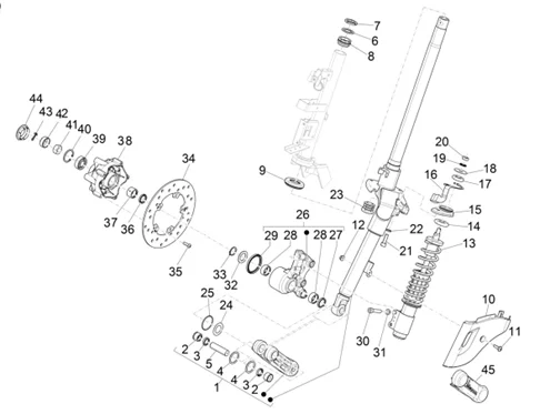 Fourche/tube direction - Ensemble butée dir.