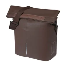 SHOULDER BAG FOR BICYCLE (or rear single bag) -  BASIL CITY SHOPPER VEGAN brown imitation leather LEFT/RIGHT 14/16Lt  - HOOKS ON CARRIER - WATERPROOF FOLDING CLOSING- REFLECTIVE.