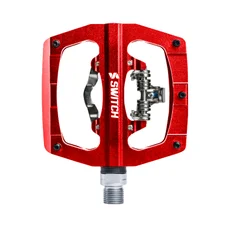 PEDALE GRAVEL / VTT  PLATE SWITCH AUTOMATIQUE OU STANDARD ALU CNC ROUGE 90 x 90 mm (COMPATIBLE SHIMANO SPD) (PAIRE)