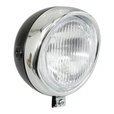 PHARE/PROJECTEUR CYCLO ADAPTABLE PEUGEOT/MBK ROND DIAM 135mm NOIR AVEC CASQUETTE CHROMEE (BA20d)  -SELECTION P2R-