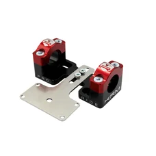 PONTET/SURPONTET RIGIDIFICATEUR 50 A BOITE KRM PRO RIDE POUR GUIDON DIAM 28,6 mm ALU CNC NOIR/ROUGE (AVEC SUPPORT DE COMPTEUR) (PAIRE)