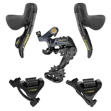 GROUPE / TRANSMISSION GRAVEL LTWOO 1x12V. GRT SERIES DISQUE HYDRAULIQUE CARBONE NOIR / OR (DERAILLEUR ARRIERE - LEVIERS / MANETTES AVEC ETRIERS AVANT ET ARRIERE) (VENDU EN BOITE) -HUILE MINERALE