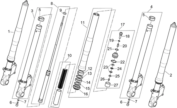 Fourche marzocchi   tiges,fourreaux