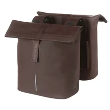 SACOCHE ARRIERE DOUBLE VELO LATERALE SAC BANDOULIERE BASIL CITY SHOPPER VEGAN MARRON IMITATION CUIR DROIT/GAUCHE 14/16L FIXATION HOOK-ON PORTE BAGAGE FERMETURE PLIANT ANTI-PLUIE AVEC REFLECHISSANT