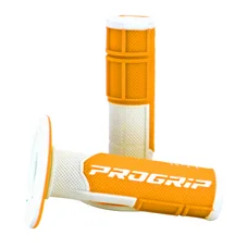 REVETEMENT POIGNEE PROGRIP MOTO OFF ROAD 801 DOUBLE DENSITE FLUO DESIGN BLANC/ORANGE FLUO CLOSED END 115mm (CROSS/MX) (PAIRE)