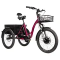 TRICYCLE ELECTRIQUE/VAE CITY LEADER FOX 24" CURTIS 2025 MIXTE BORDEAUX BRILLANT 8V SHIMANO NEXUS MOTEUR ROUE AV BAFANG 36V 45Nm BATTERIE 16,7Ah (LARGEUR HORS TOUT 75cm)
