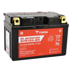BATTERIE 12V 10 Ah STR12-BS YUASA SCOOTER SANS ENTRETIEN LIVREE AVEC PACK ACIDE (Lg150xL87xH130mm) (EQUIVALENT YT12A-BS  - CCA 180)