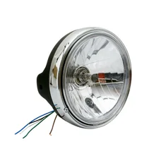PHARE/OPTIQUE MOTO AVOC TYPE GUZZI DIAM 200 mm CUVELAGE OPTIQUE LISSE Ø180mm LAMPE H4 60/55W + FEU DE POSITION NOIR SATIN CORPS ACIER (HOMOLOGUE CE)