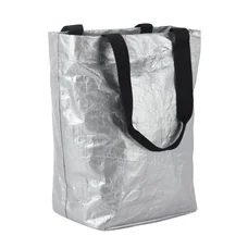 SINGLE BAG FOR BICYCLE-REAR- GREY (RECYCLED MATERIAL) On rear luggage rack with hooks.