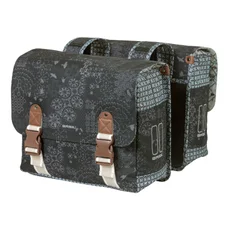 DOUBLE BAG FOR BICYCLE - REAR - BASIL BOHEME 35L BLACK/CREAM - ON LUGGAGE RACK WITH VELCRO TAPES (37x15x37cm)